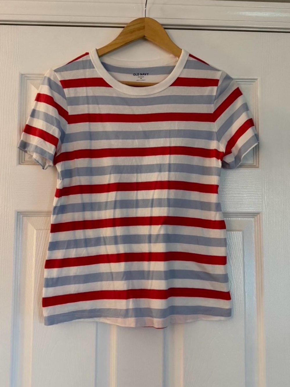Old Navy Red and Light Blue Striped Crew Tee